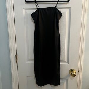 Black leather like spaghetti straps dress